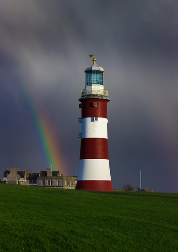 winter tower rain clouds rainbow plymouth hoe smeatons