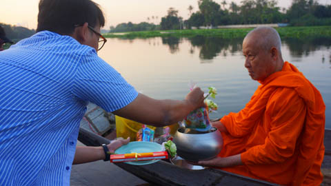 Almsgiving To Buddhist Monks at Sampran Riverside, Nakhon Pathom - Thailand