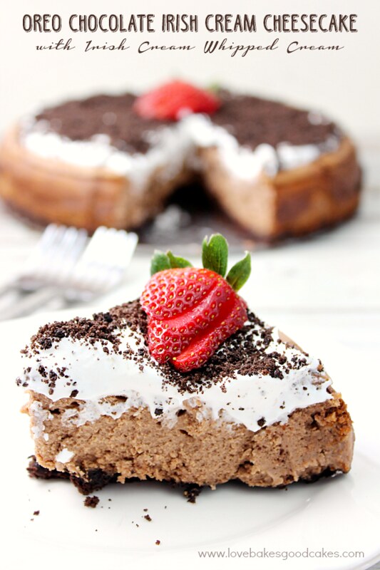 Oreo Chocolate Irish Cream Cheesecake with Irish Cream Whipped Cream by Love Bakes Good Cakes