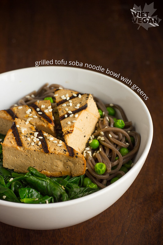 Grilled Tofu Soba Noodle Bowl with Greens