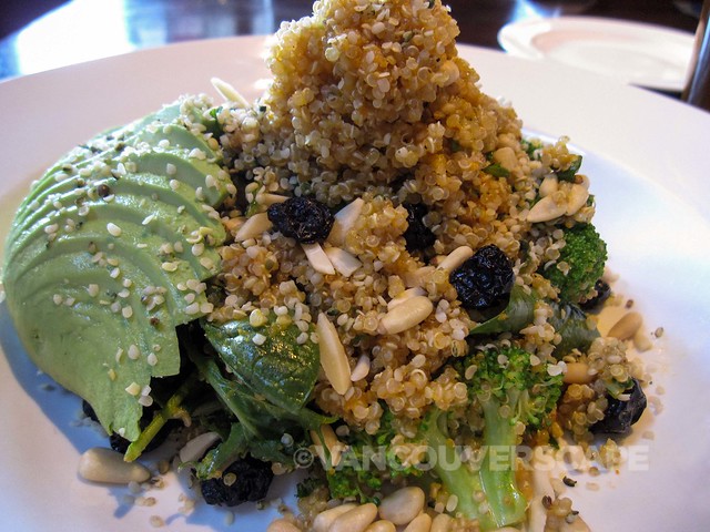 Super Food Salad: Quinoa, broccolini, kale, baby spinach, pine nuts, avocado, almonds, hemp hearts, dried blueberries, carrot citrus vinaigrette
