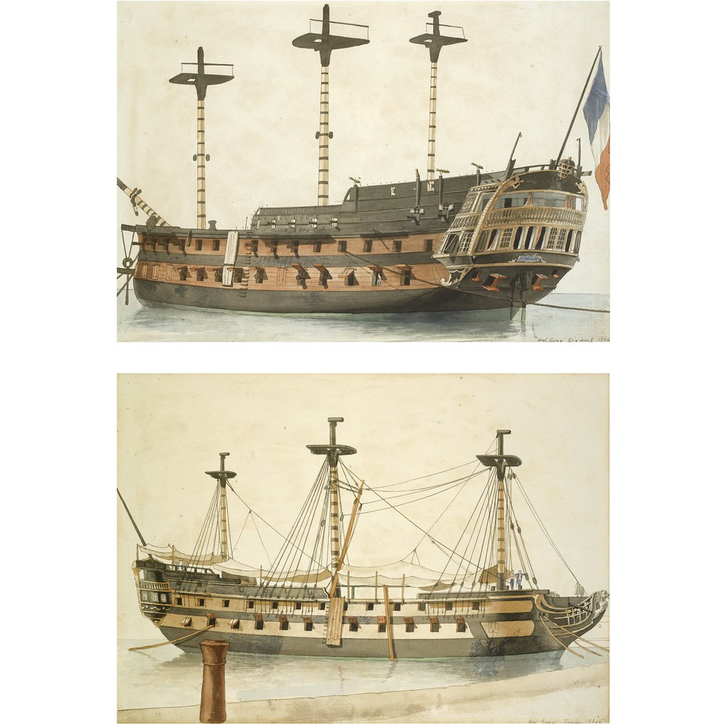 A pair of ship portraits - Le Dix Aout and Toulon
