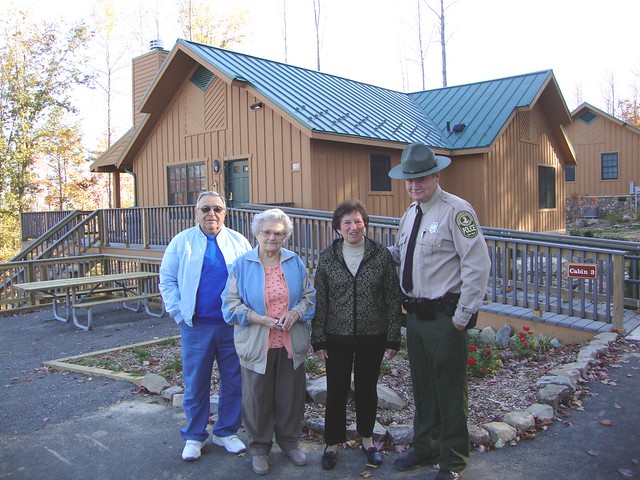 Here is Director Craig Seaver with two of his great aunts both in their 90s as well as a great uncle who passed away last fall. It was taken during a visit a couple of years ago when he was Park Manager at Natural Tunnel State Park. This is cabin 3.