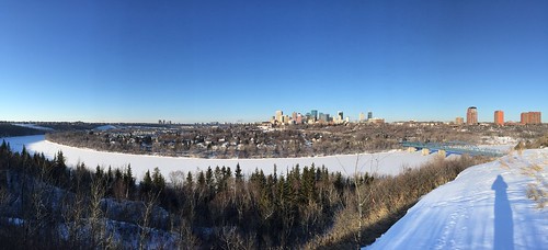 city morning blue trees winter sky urban panorama skyline architecture river landscape downtown edmonton pano smartphone mobilephone rivervalley northsaskatchewanriver iphone mobiledevice sotc yeg forestheightspark iphoneography