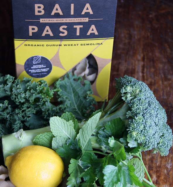 ingredients for broccoli and kale pasta