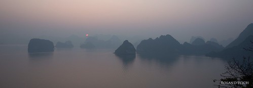 sunset mountains bay asia south east vietnam limestone southeast viewpoint karst halong linestone hslong