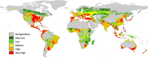 全球殺蟲劑逕流汙染風險地圖。（來源：荷姆霍茲環境研究中心）