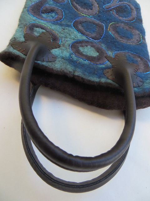 Brown and blue felted purse