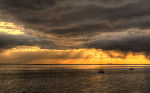 winter sunset sea orange storm water clouds boat moody dramatic seafront southend hdr chalkwell