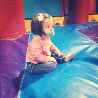 A rather stoic Maggie at the jumping place this morning.