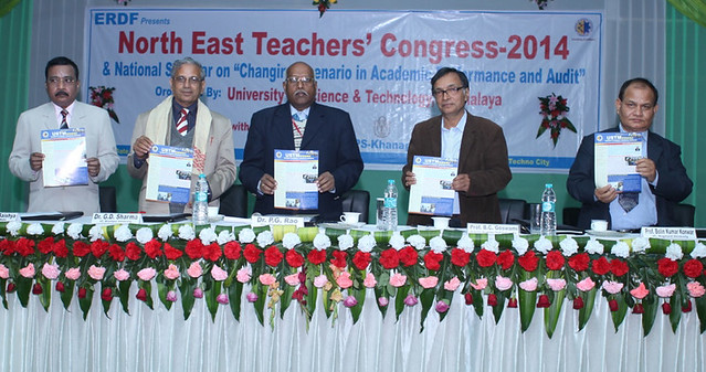 Dignitaries releasing the USTM Newsletter during the National Seminar of North East Teachers' Congress-2014 organized by University of Science & Technology, Meghalaya