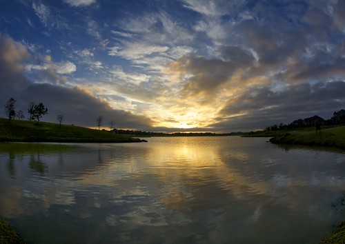 sunset lake reflection clouds pond texas katy dusk fisheye convergence katytexas cincoranch artificialpond cincoranchtexas