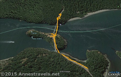 Visual map of my hike (walk, really) across the Deception Pass Bridges - North is down. Deception Pass State Park, Washington