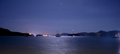 #Night #sea #view #Malaysia #2015 #Nikon #Travel #Langkawi #Island #Light #Moon #boat #Reflection