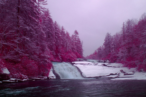 trees snow forest river landscape waterfall spring northcarolina overcast infrared