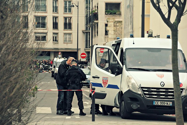 Police on front of Charlie Hebdo building