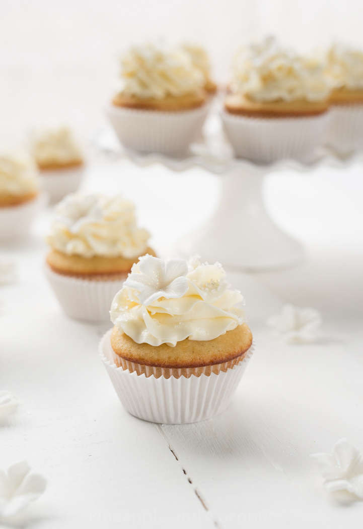 Sparkling Tahitian Vanilla Cupcakes with Tahitian Vanilla Swiss Meringue Buttercream #vanillaweek
