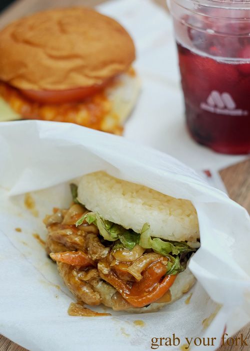 Oyster mushroom rice burger at MOS Burger, Surfers Paradise on the Gold Coast