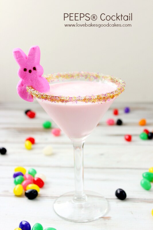 PEEPS® Cocktail with candies laying around the glass.