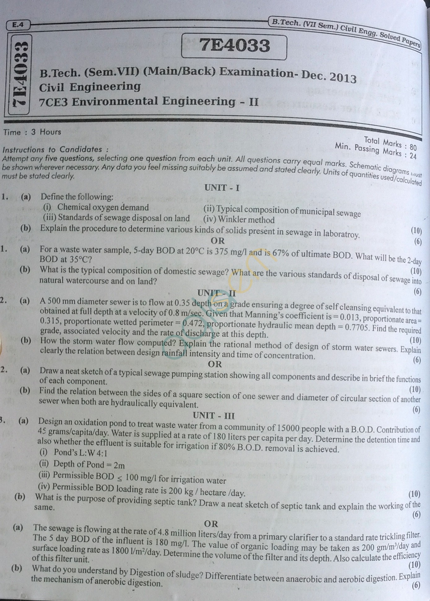 RTU: Question Papers 2014 - 7 Semester - CE - 7E4033