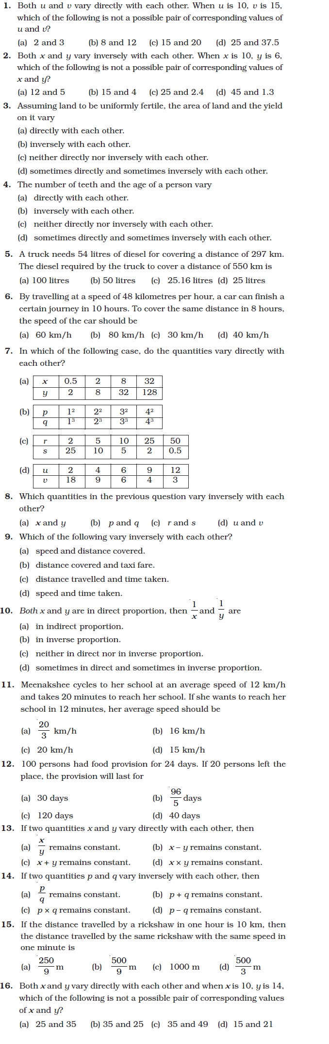 Class 20 Important Questions for Maths – Direct and Inverse Proportions Regarding Direct And Inverse Variation Worksheet
