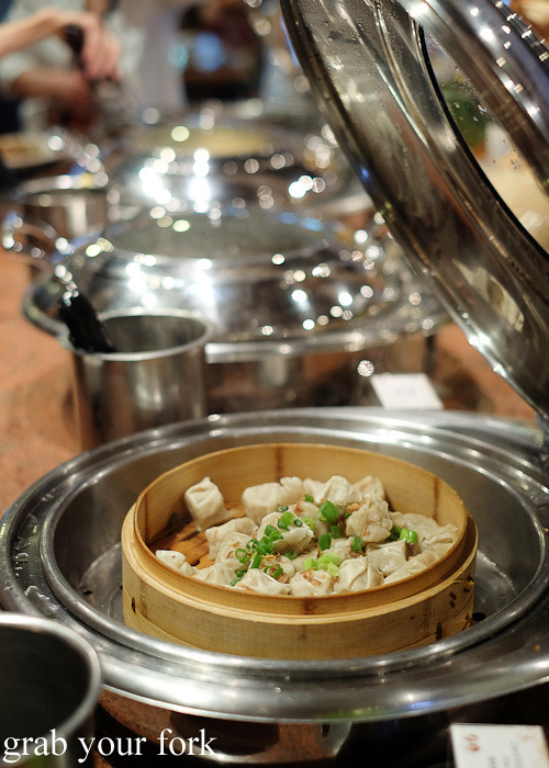 Steamed chicken dim sim dumplings at Food Fantasy buffet breakfast, Jupiters Gold Coast