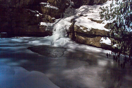 snow frozen waterfall bluehole