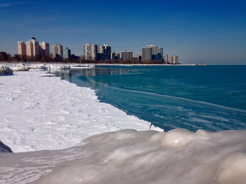 winter chicago ice frozen sunny lakeshore lakefront fosterbeach