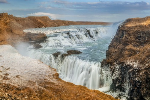 trip travel vacation snow ice nature water landscape waterfall rocks day cloudy gullfoss icelandeurope