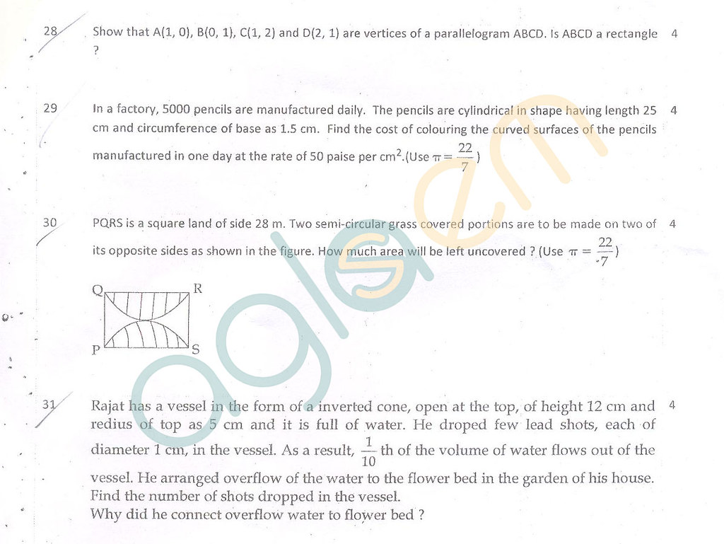 CBSE Class 10 Question Paper Maths (SA2)