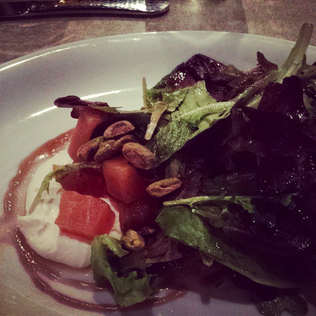 Roasted beet salad with whipped goat cheese, pistachios and balsamic honey dressing...incredibly delicious!