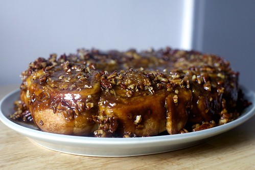 pecan sticky buns, upended