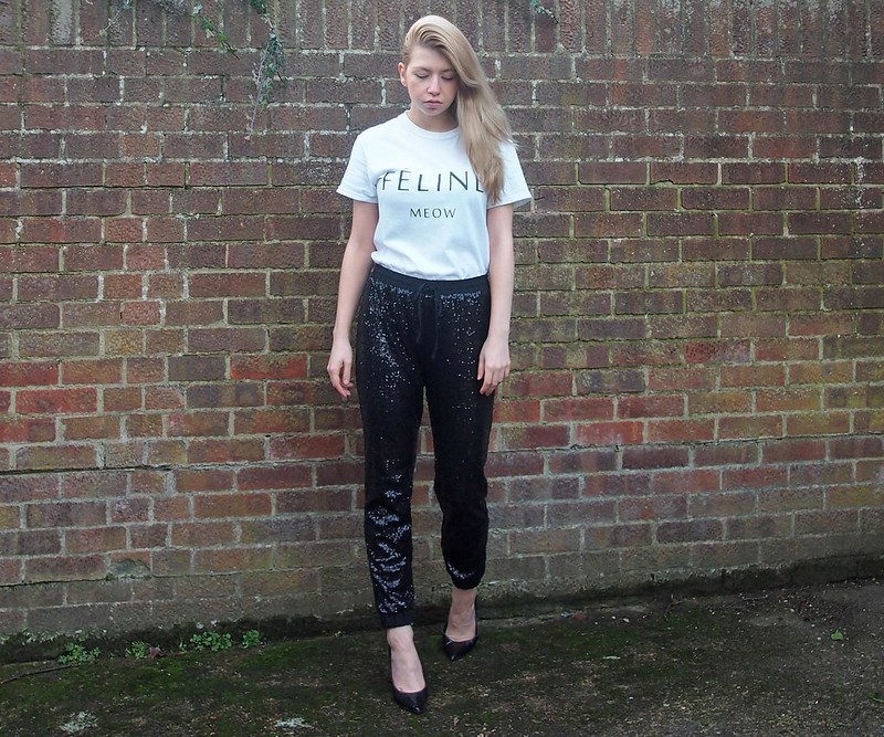 Sam Muses, UK Fashion Blog, London Style Blogger, Sports Luxe, SS15, Sequins, #winterbling, Sweatpants, Trackpants, Jogging Bottoms, Party Pants, Cocktail Pants, Tesco, Tracksuit Bottoms, How to Wear, Styling Ideas, Outfit Inspiration