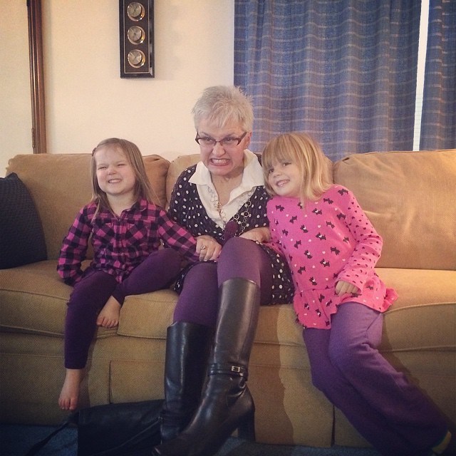 The purple pants crew (M, S, and their great-auntie Xenia)