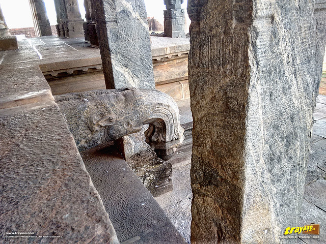Beautifully carved pillars on the Chaturmukha Basadi in Karkala, the Tribhuvana Tilaka Jina Chaityalaya or Ratnatraya dhama, in Karkala, Udupi district, Karnataka, India