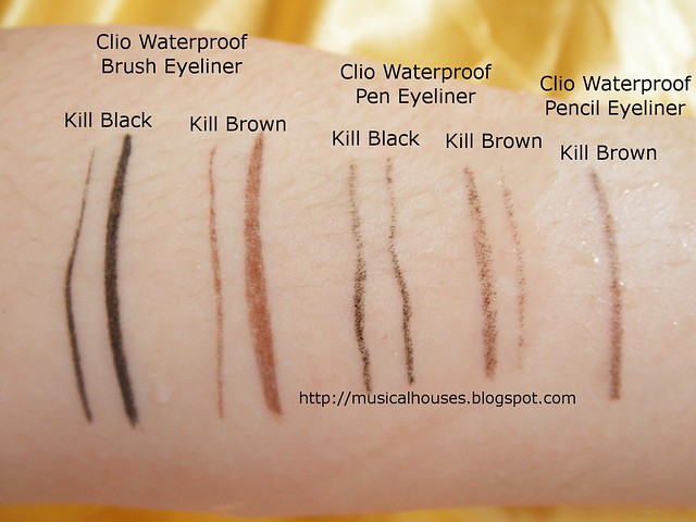 Clio Eyeliners Waterproof Brush, Pen, Pencil Eyeliner Water Rub Test
