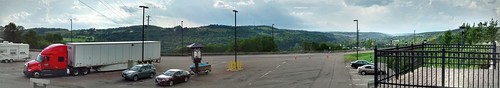 whitneypoint ny newyork restarea roehltruck mountains streetlights parkinglot fence tree trees greenery sky clouds nature scenic landscape panoramic interstate81 travel