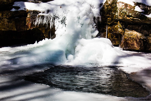 snow frozen waterfall bluehole