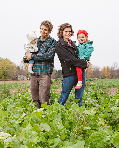 Lindsey and Ben Shute and their two daughters on the family’s 70 acre vegetable farm. Photo Credit: Joshua Simpson Photography.