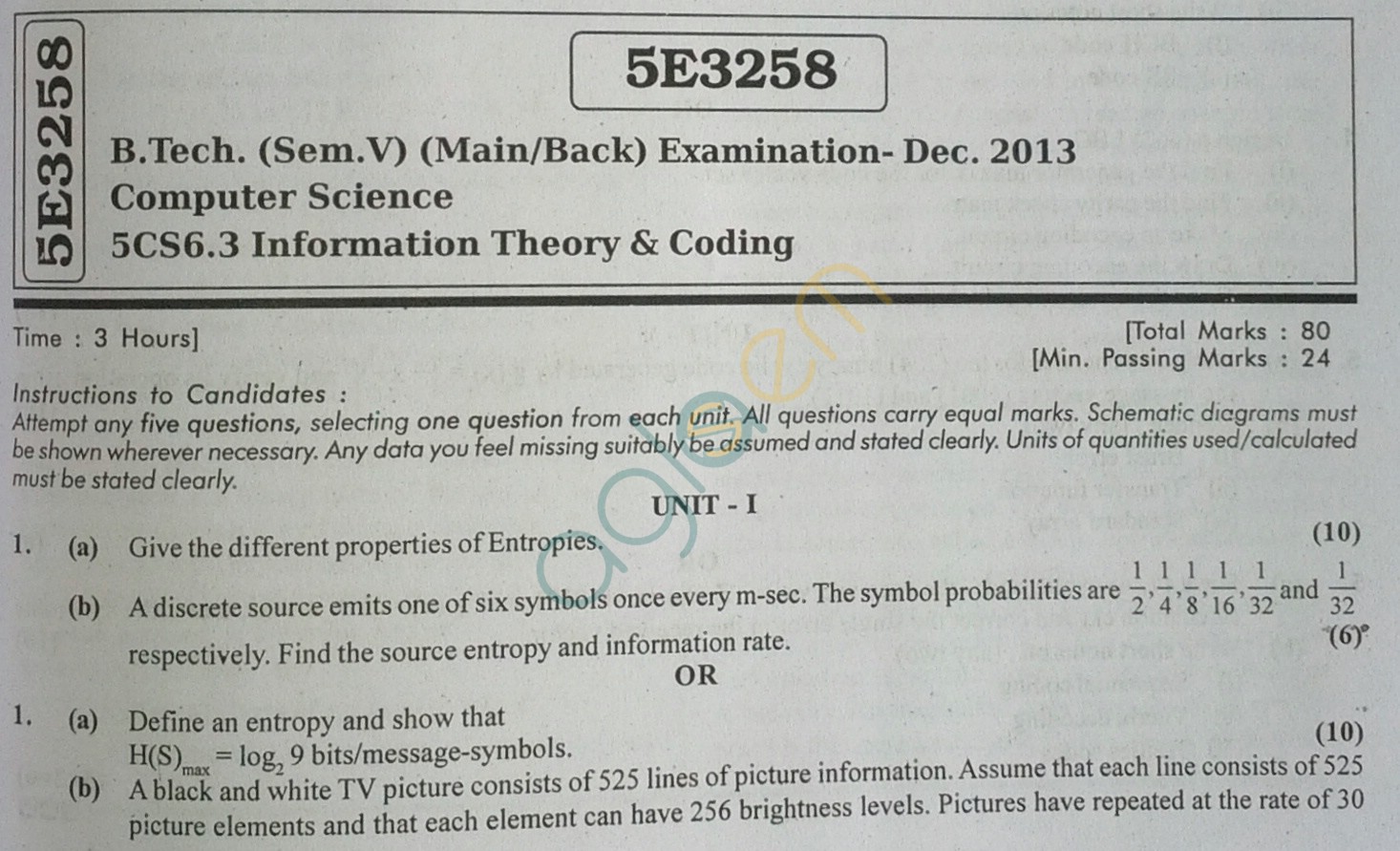 RTU: Question Papers 2013 - 5 Semester - CS - 5E3258