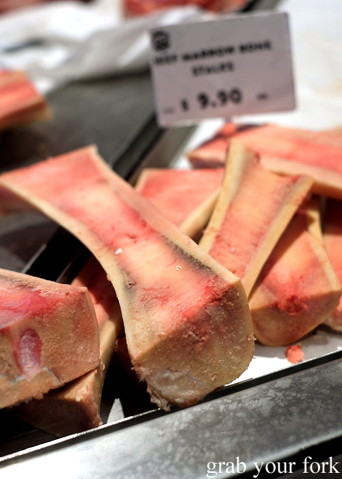 Beef marrow bones at Vic's Meat Market at Sydney Fish Market, Pyrmont