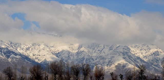 And then there is light! A relatively clear day with the Sun playing hide and seek with the spun-cotton-clouds revealing the majestic snow-clad ranges that forms the backdrop for almost entire valley. This adorable scene from near Ganderbal, Srinagar.