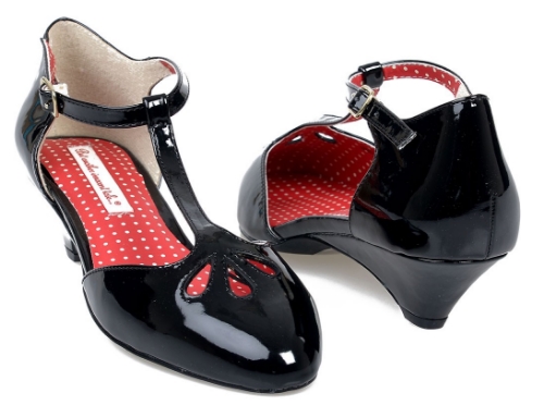 Black Patent Cut Out Irella T-Strap Heels
