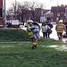 Firefighter carrying child