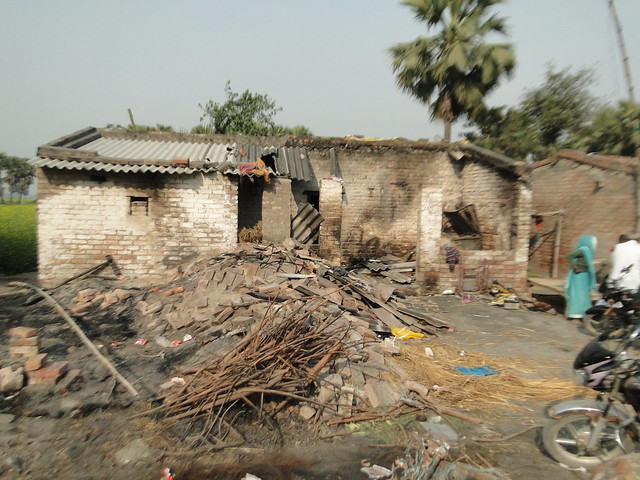 One of the houses burnt by the mob in Azizpur village.