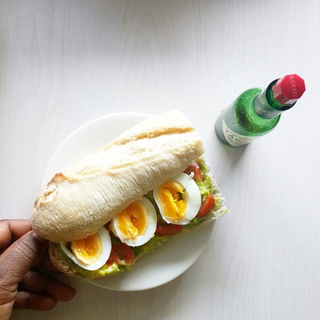 Lunch  Avocado sarnie with soft-boiled eggs and cherry tomatoes. On rustic bread.  And some green tabasco, because every sandwich needs an edge  #vscocam #vscogram #vscofood #instafood #instagood #foodagram #foodstagram #freshlymade #kitchenbutterfly #san