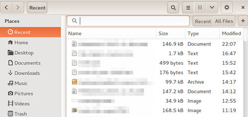 Ubuntu Nautilus panel with recent files easily accessible
