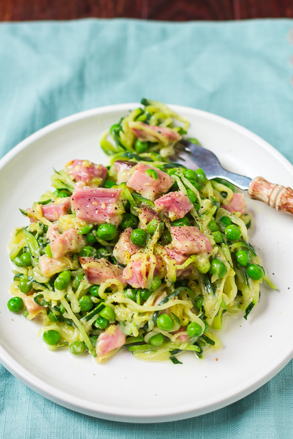 Zoodles & Cheese with Ham and Peas