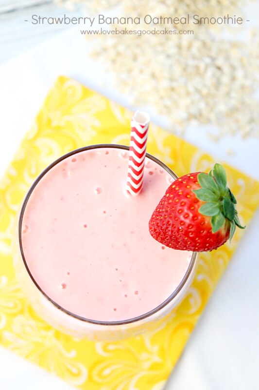 Strawberry Banana Oatmeal Smoothie from the top down.