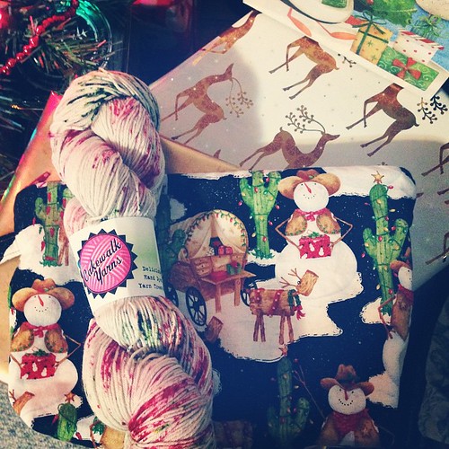My yarn and project bag for #lbkchristmasevesocks